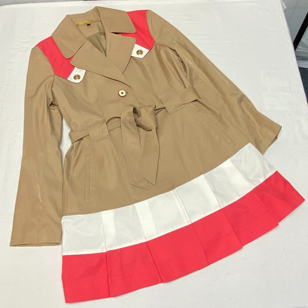 Vintage Iman Platinum Pleated Trench Coat Beige Pink White Classic L Rain Jacket - Picture 8 of 13
